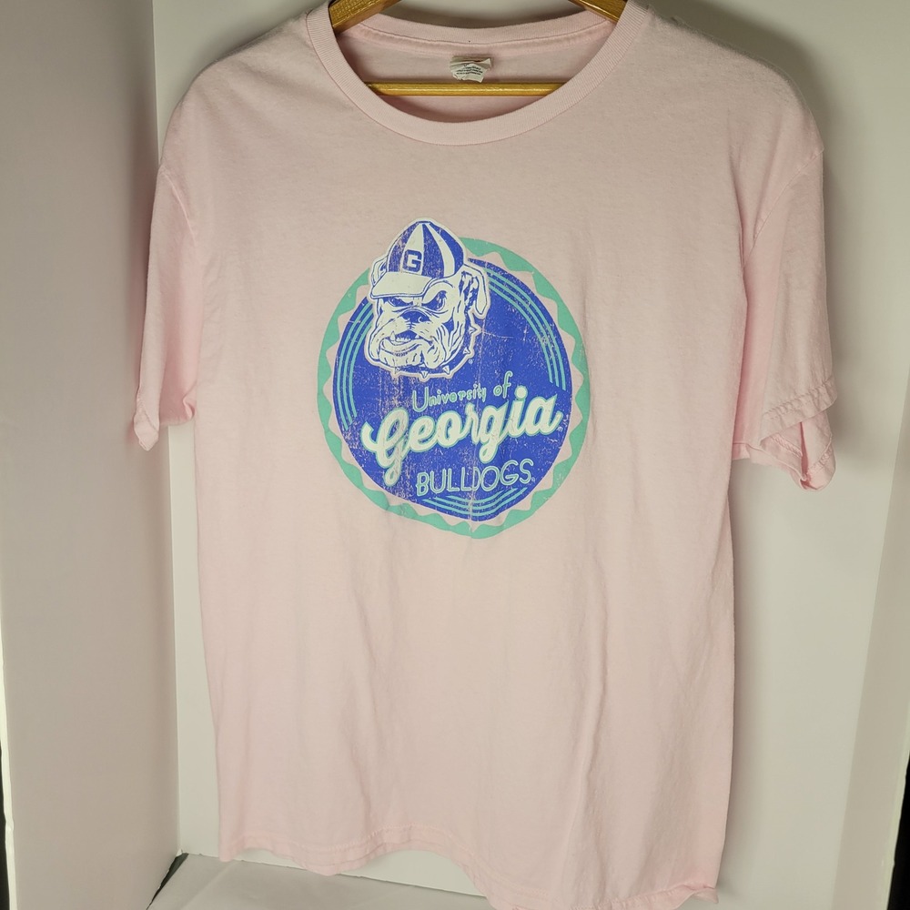 Hanes University of Georgia Bulldogs T-Shirt Pink Graphic Tee Mens Large UGA
